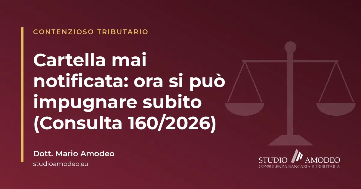 Cartella mai notificata e sovraindebitamento: la Consulta (sent. 160/2026) consente di impugnarla subito